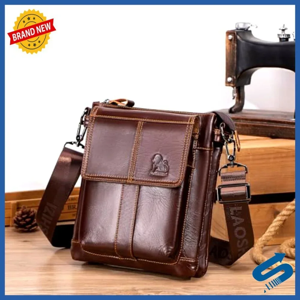 Genuine Leather Crossbody Shoulder Bag for Men, Messenger Briefcase
